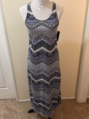 Black White Blue Patterned Maxi Dress Size L